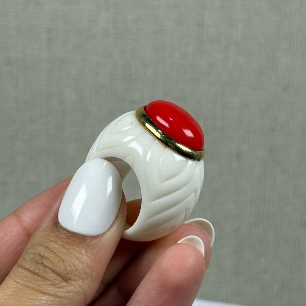 White and Red Statement Ring